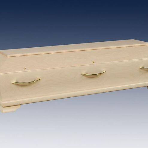 Holzurne mit zwei goldfarbenen Griffen, elegant geformt, auf einem neutralen Hintergrund.